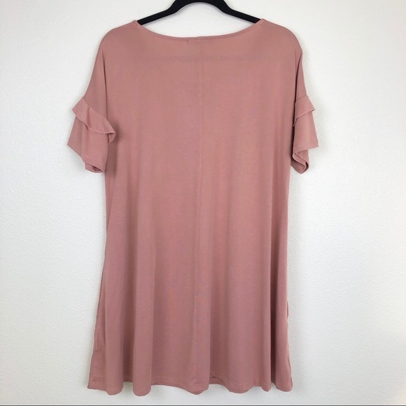 Mauve Pink Ruffle Sleeve Tee Dress - Picture 2 of 4